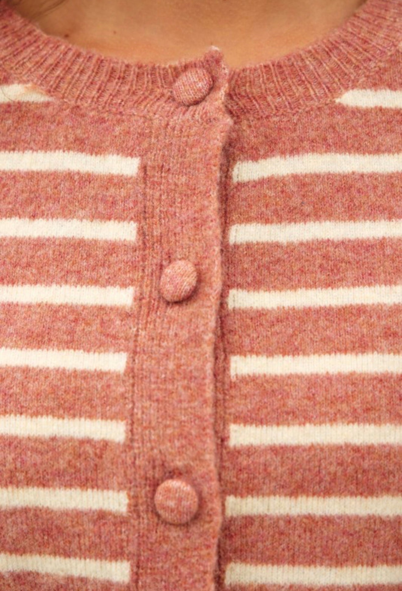 Cream/Brick Striped Button Cardigan-Market Grey Boutique