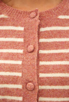 Cream/Brick Striped Button Cardigan-Market Grey Boutique