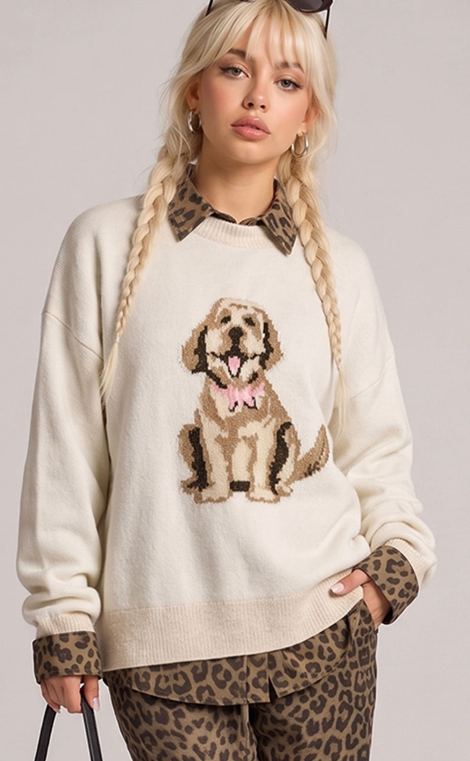 Doodle Knit Crewneck Sweater-Market Grey Boutique