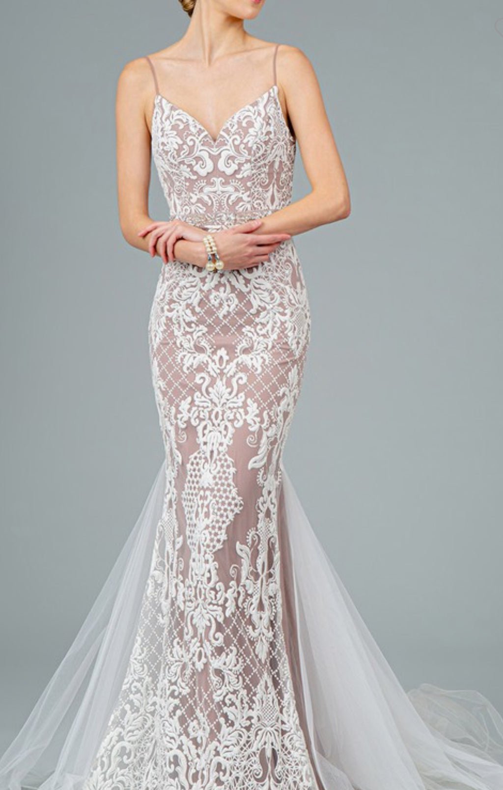2026 Mauve Underlay Lace Mermaid Gown🤍