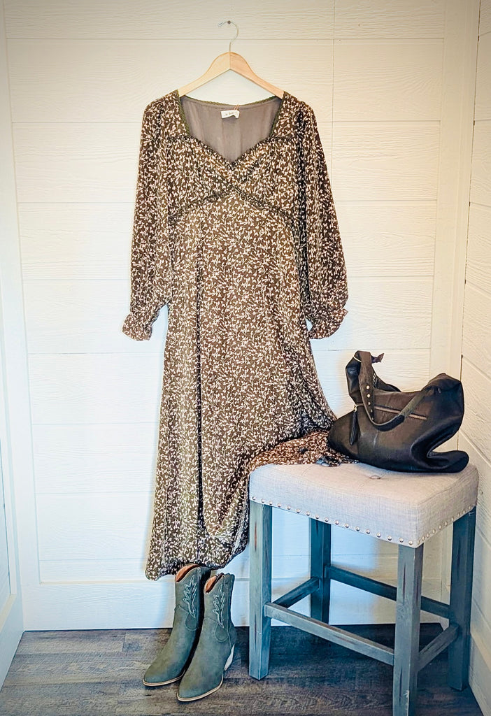 Olive floral maxi dress