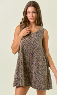 Leopard Double Scoop Sleeveless Dress