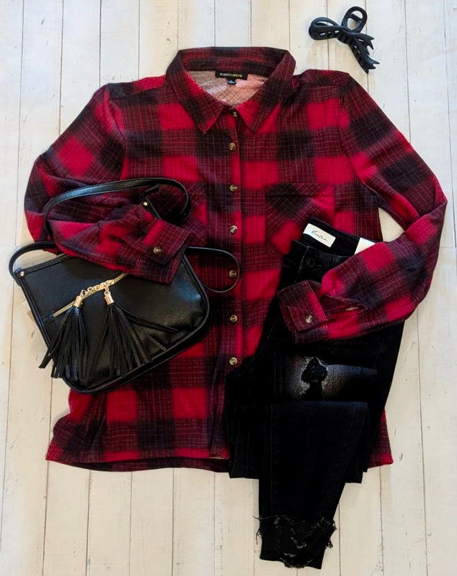 Red and Black Plaid Lightweight Flannel