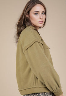 Light Olive Casual 3/4 Zip Pullover
