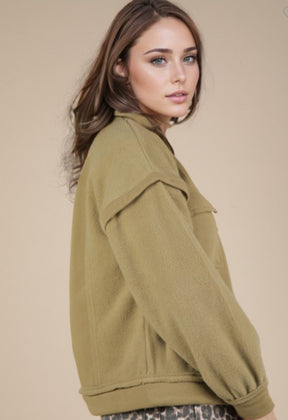 Light Olive Casual 3/4 Zip Pullover