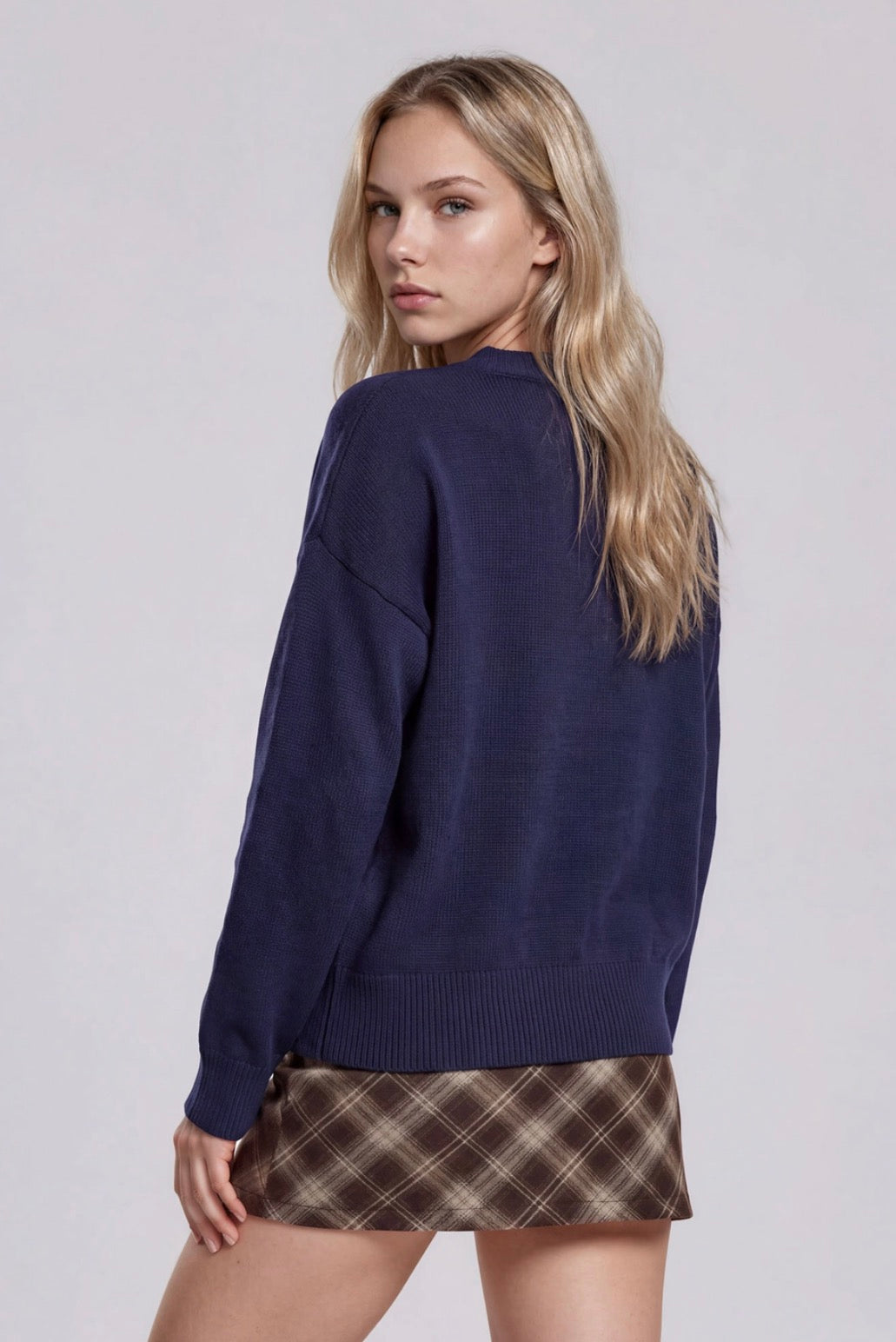 Puppy Jacquard Long Sleeve Knit Pullover Sweater-Market Grey Boutique