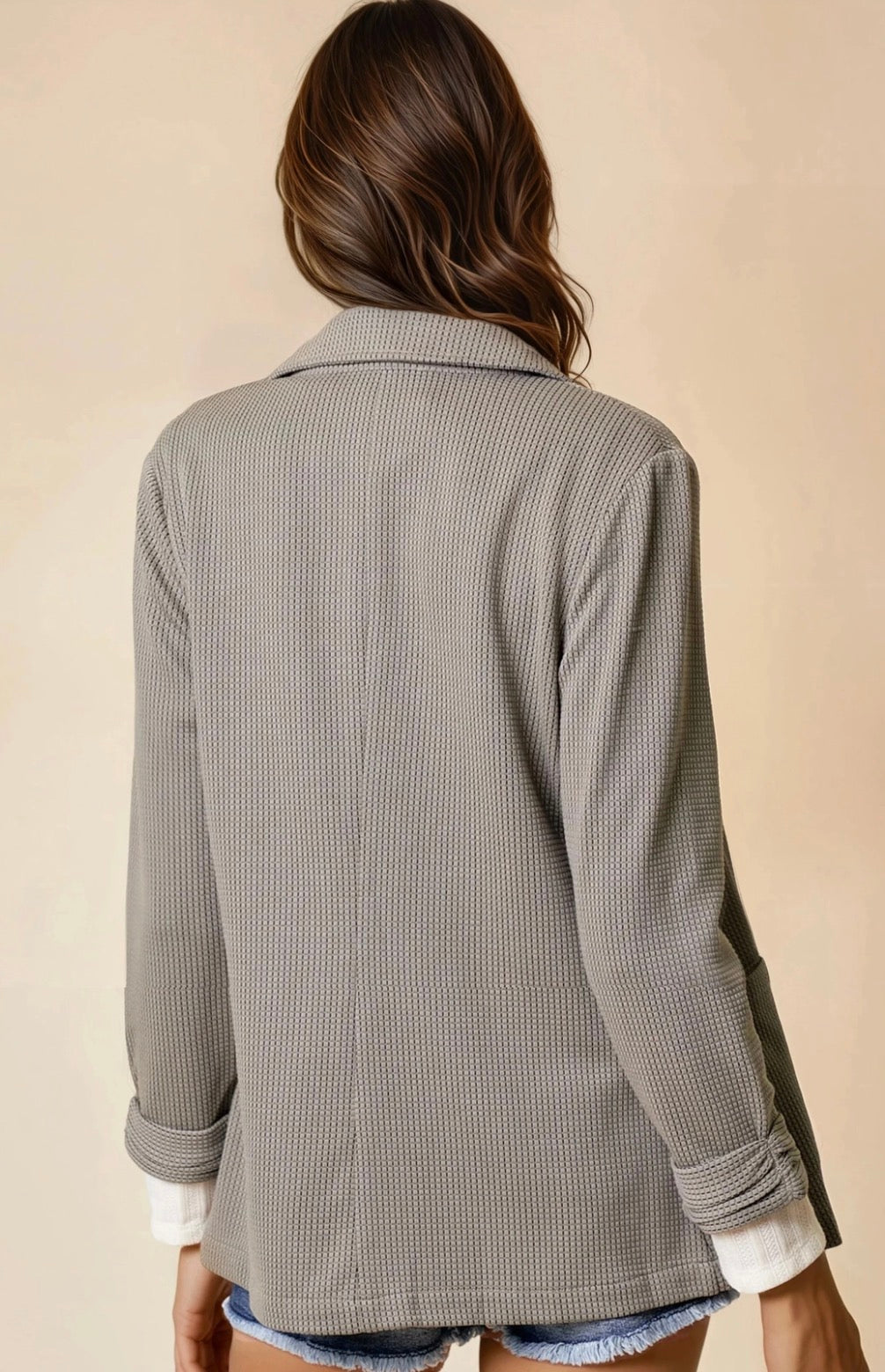 Olive Shirred Textured Blazer