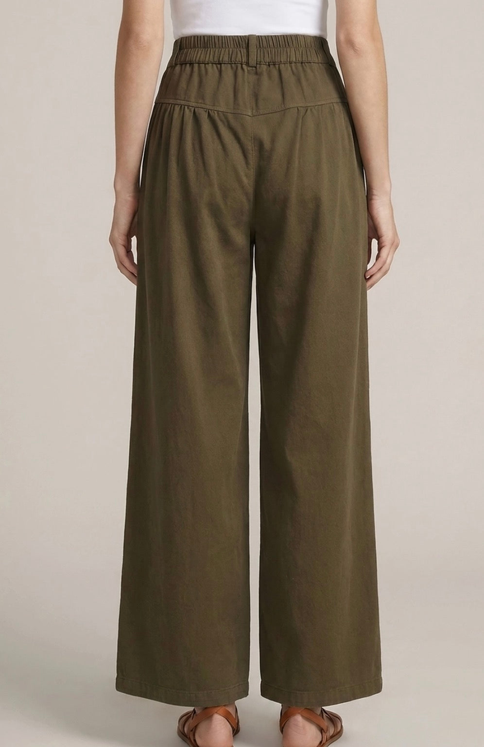 Olive Cotton Twill Wide Leg Pants