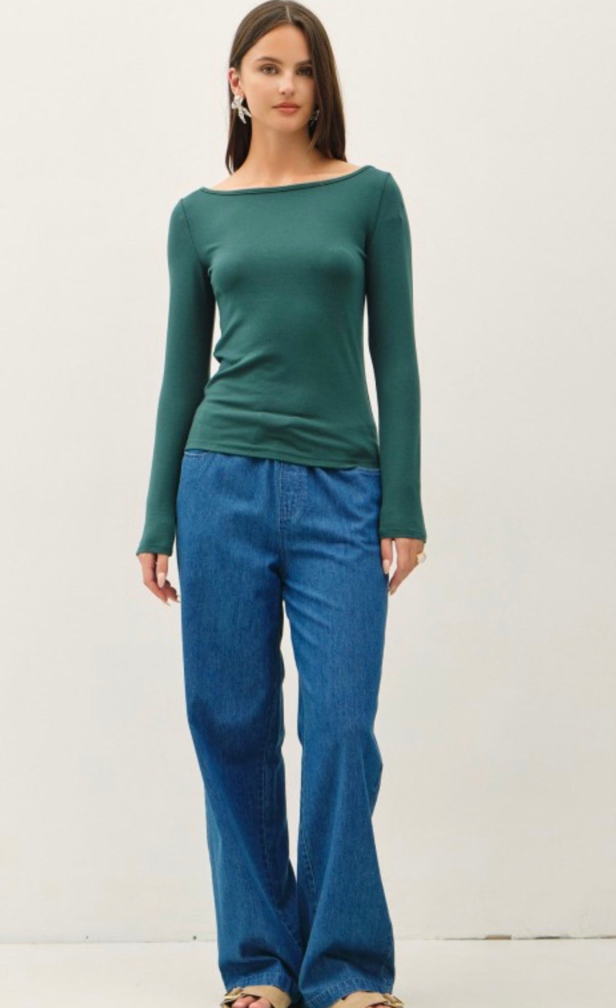 Forest Green Essential Basic Boatneck Top-Market Grey Boutique