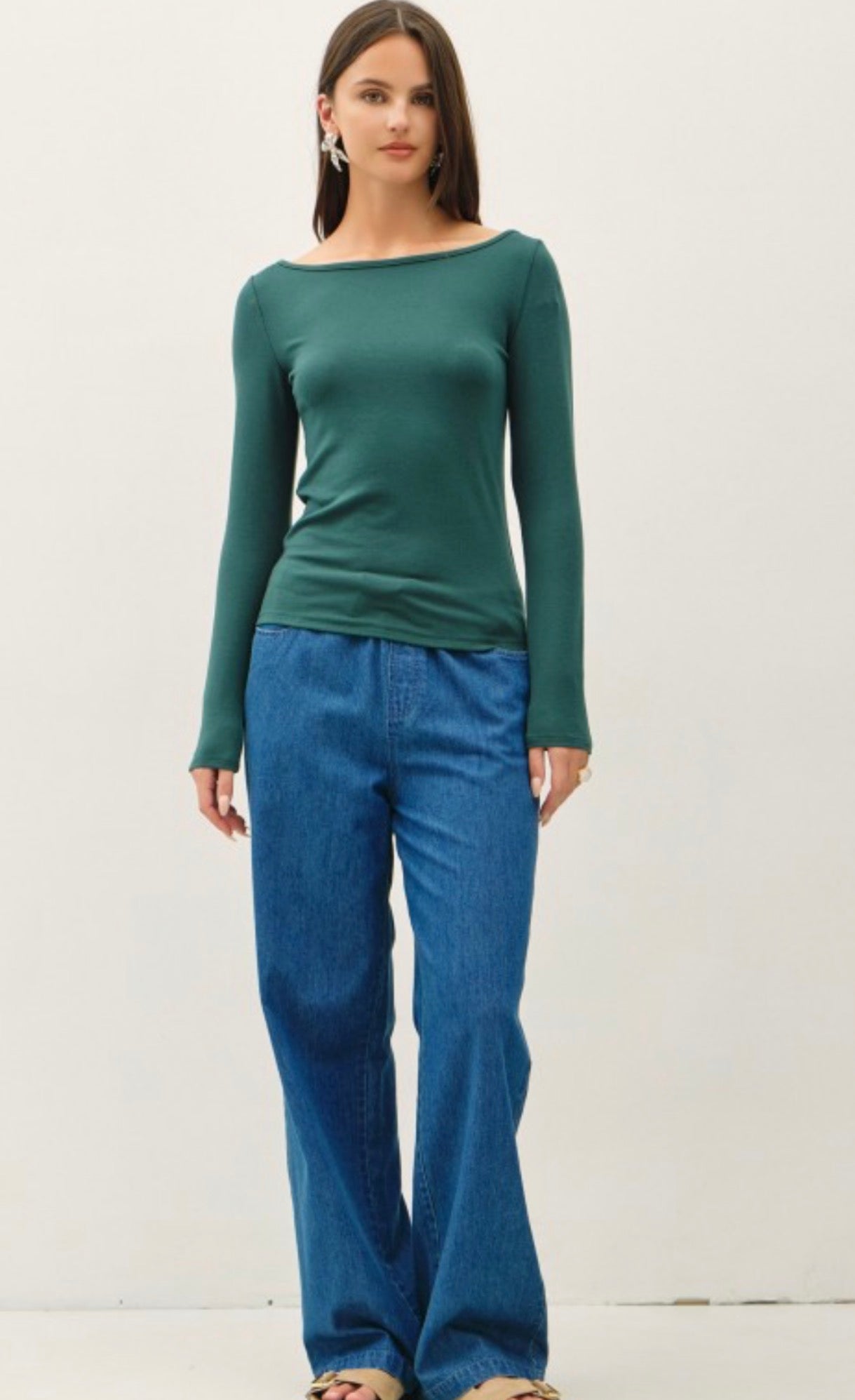 Forest Green Essential Basic Boatneck Top