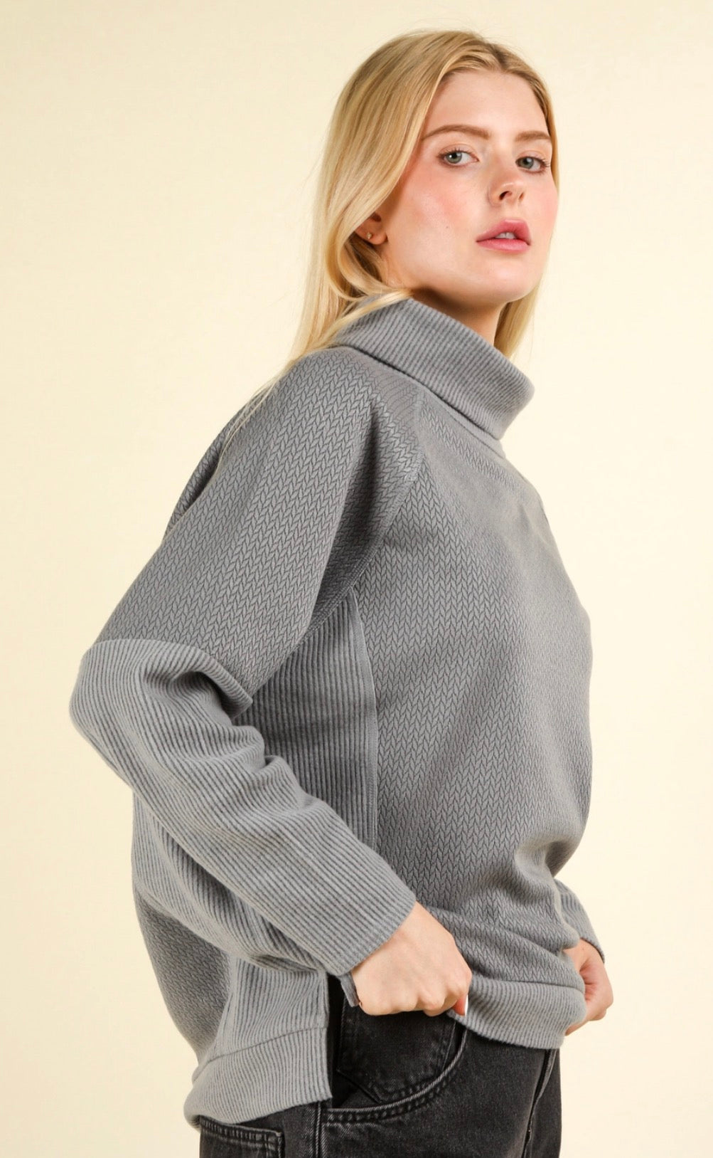 Mock Neck Oversized Curvy Grey Top