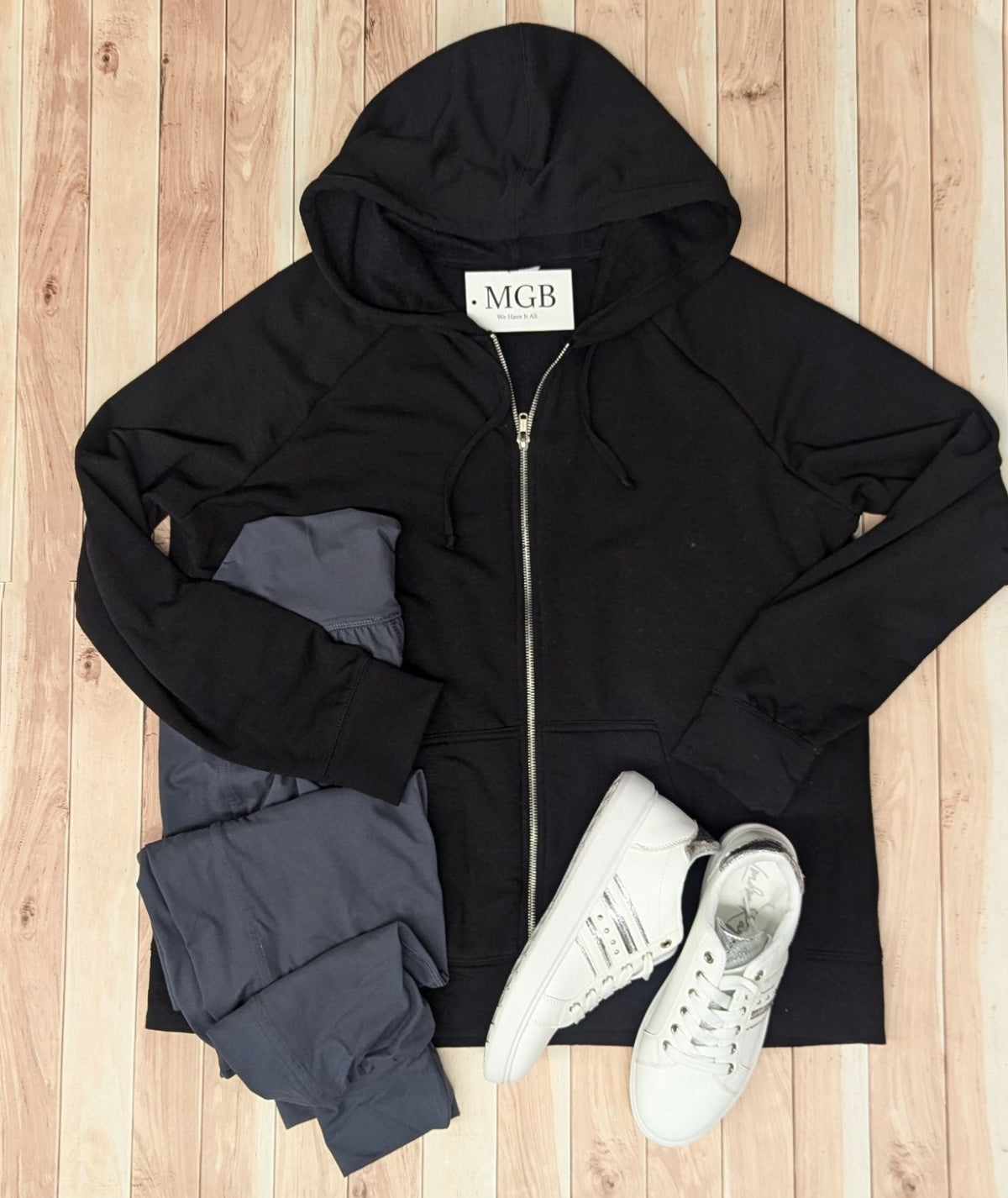 Plus Basic Black Zip Hoodie-Market Grey Boutique