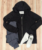 Plus Basic Black Zip Hoodie-Market Grey Boutique