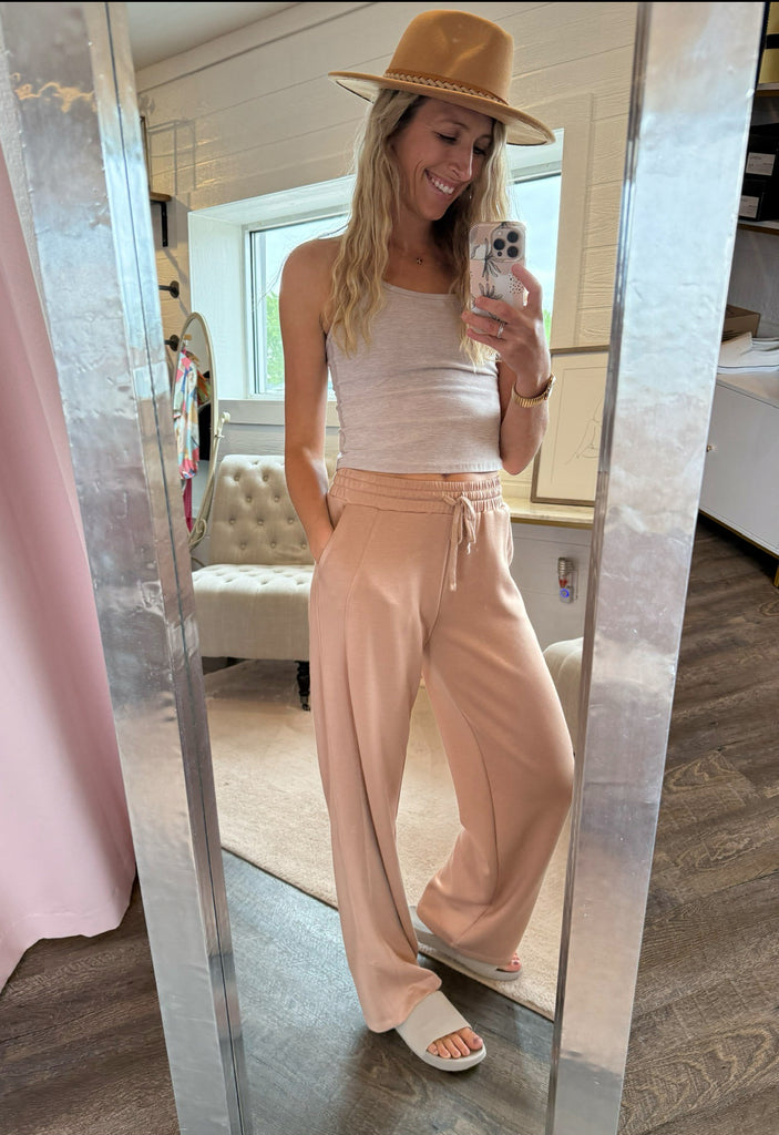 Beige Drawstring Straight-Cut Leisure Pants