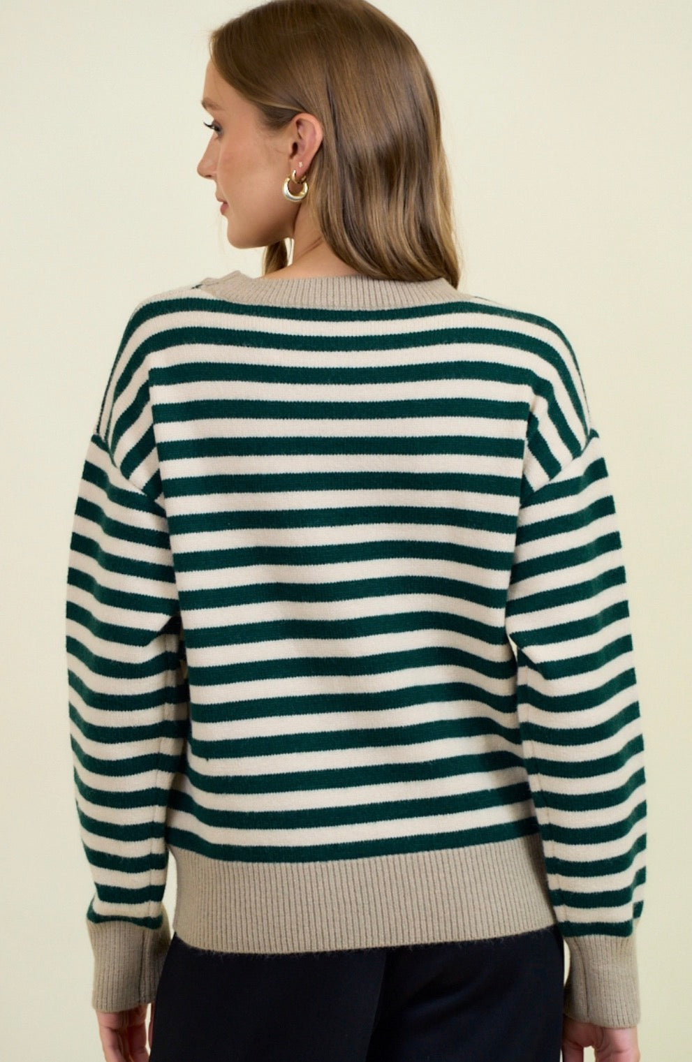 Forest Stripe Colorblock Crew Sweater