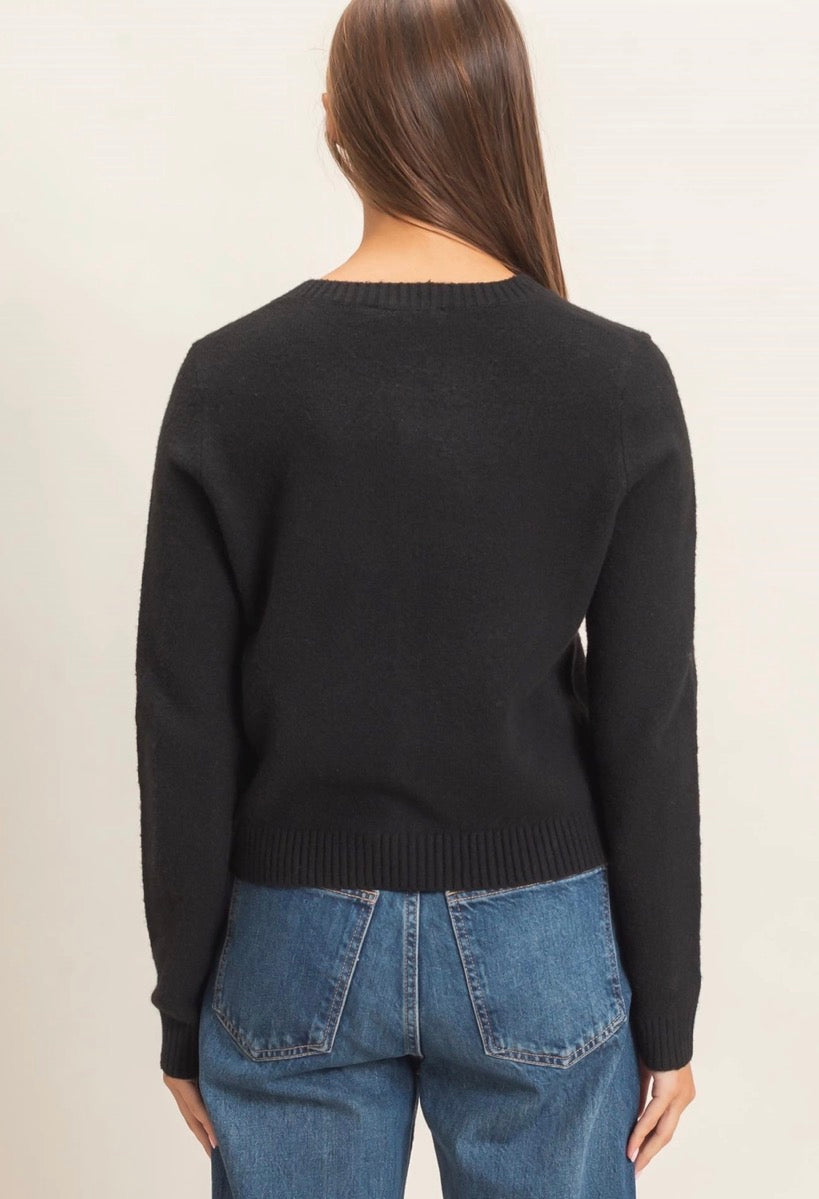 Black Classic Crew Fitted Cardigan