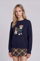 Puppy Jacquard Long Sleeve Knit Pullover Sweater-Market Grey Boutique