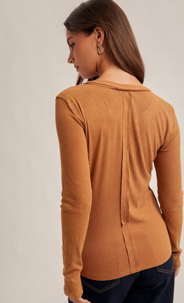 Tobacco Snow Washed Ribbed Top