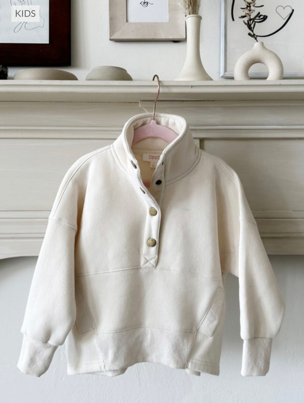 (Kids Mommy and Me)Half Button Up Cream Pullover