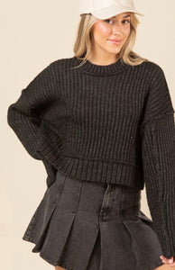 Black reverse stitch pullover sweater