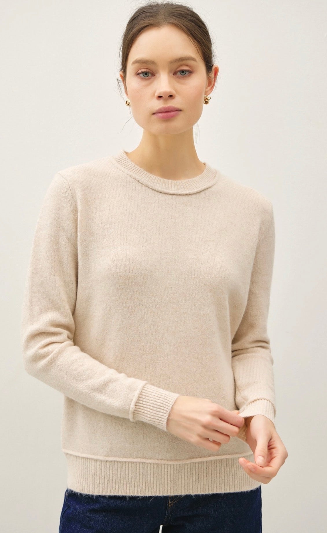 Oatmeal Exposed Seam Crewneck Sweater