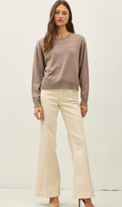Mocha V Notch Stitch Crew Sweater-Market Grey Boutique