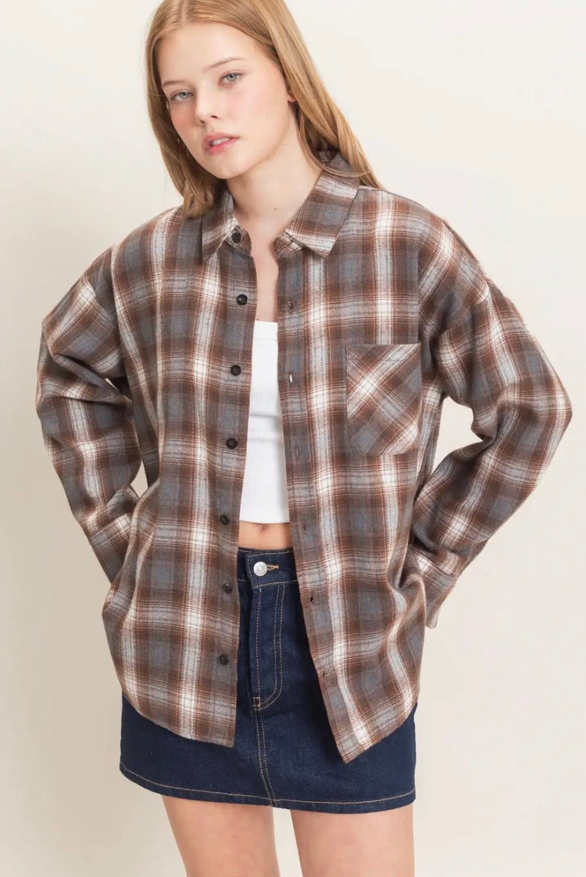 Brown/Grey Plaid Flannel