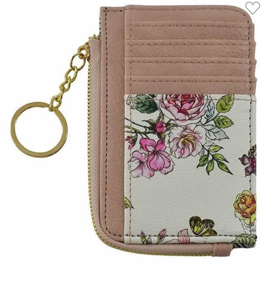 Floral Print Card Holder Keychain Wallet