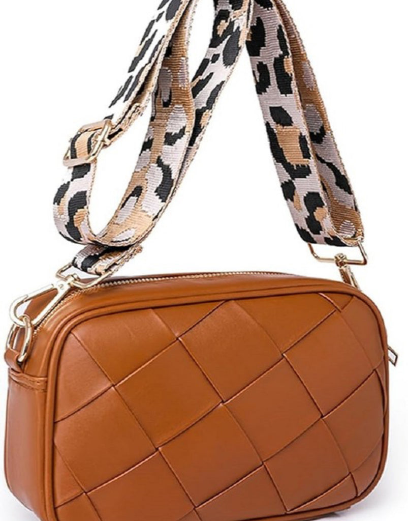 Basket Weave Leopard Strap Crossbody