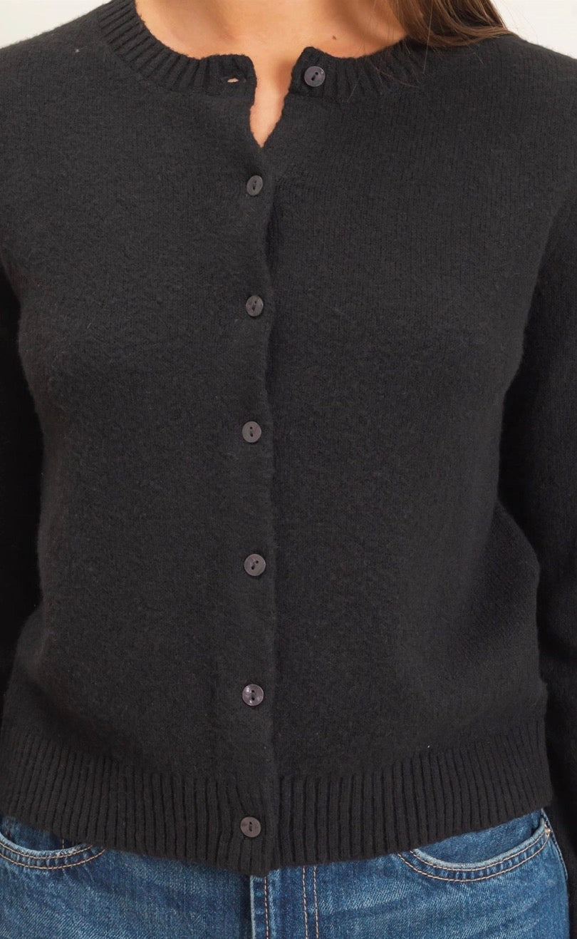 Black Classic Crew Fitted Cardigan