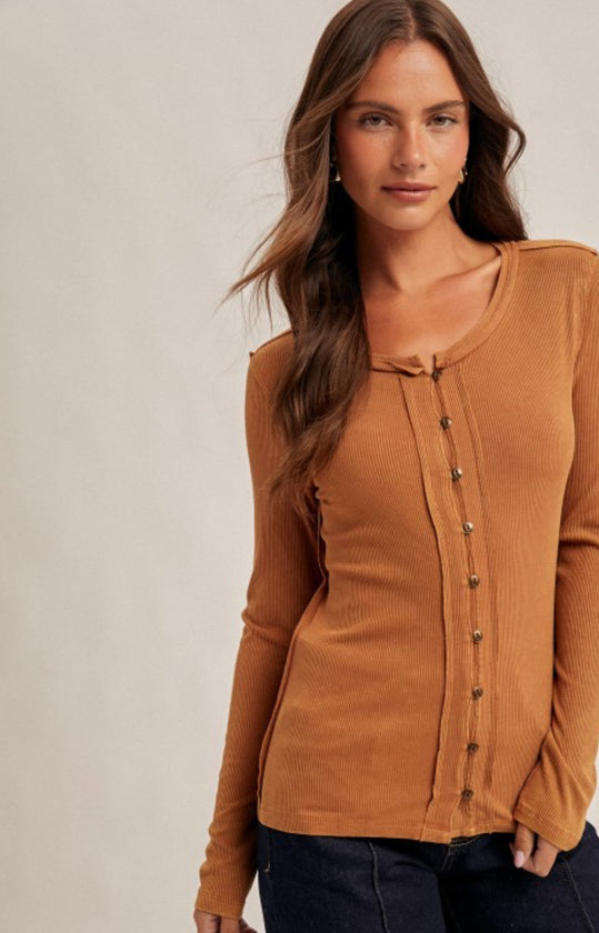 Tobacco Snow Washed Ribbed Top