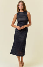 Striped Overlay Luxe Midi Dress-Market Grey Boutique