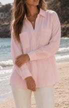 Button Up Collared Blouse-Market Grey Boutique