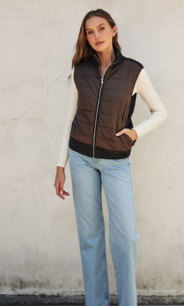 Olive/Brown Sherpa Puff Vest