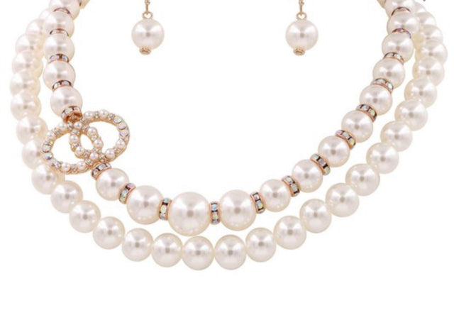 Cream Pearl Double Ring Set