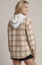 Beige Hooded Plaid Shacket-Market Grey Boutique