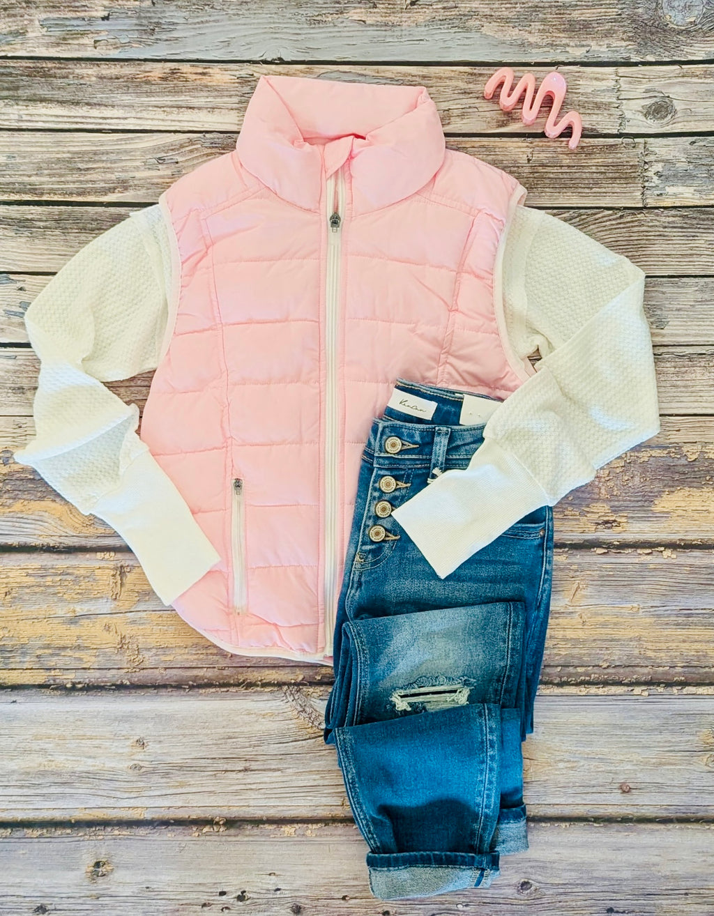 Pink Contrast Trim Puff Vest