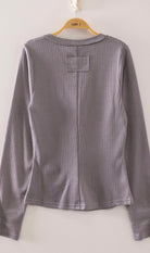 Grey Lace Sleeved Ribbed Top-Market Grey Boutique