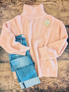 Soft Peach Western Waffle Sweater-Market Grey Boutique