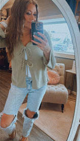 Sage Knit Tie Sweater