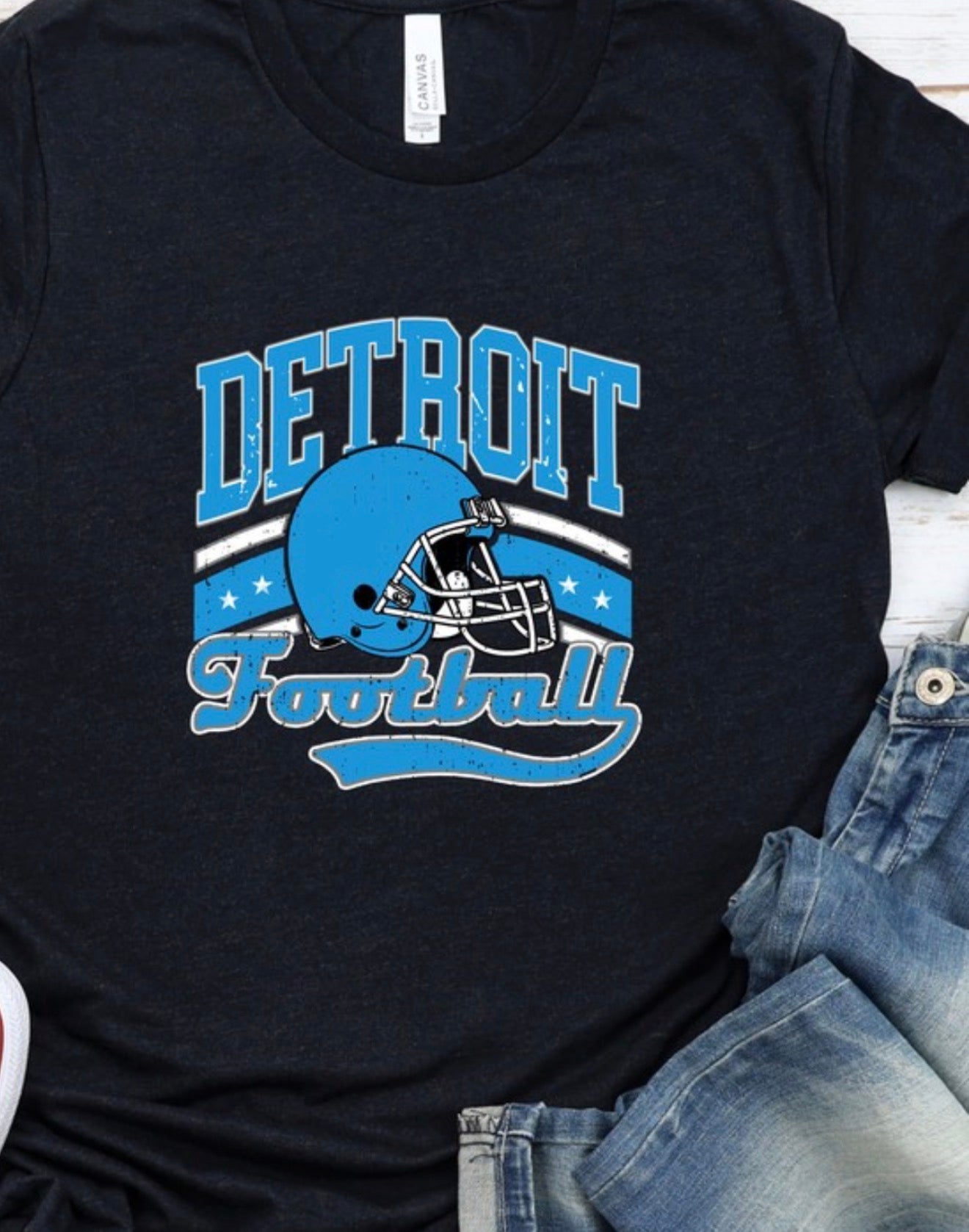 Navy Retro Detroit Football Tee