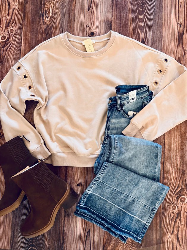 Grommet Detail Crewneck