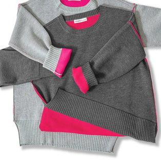 Charcoal/Hot Pink Round Neck Contrast Trim Sweater
