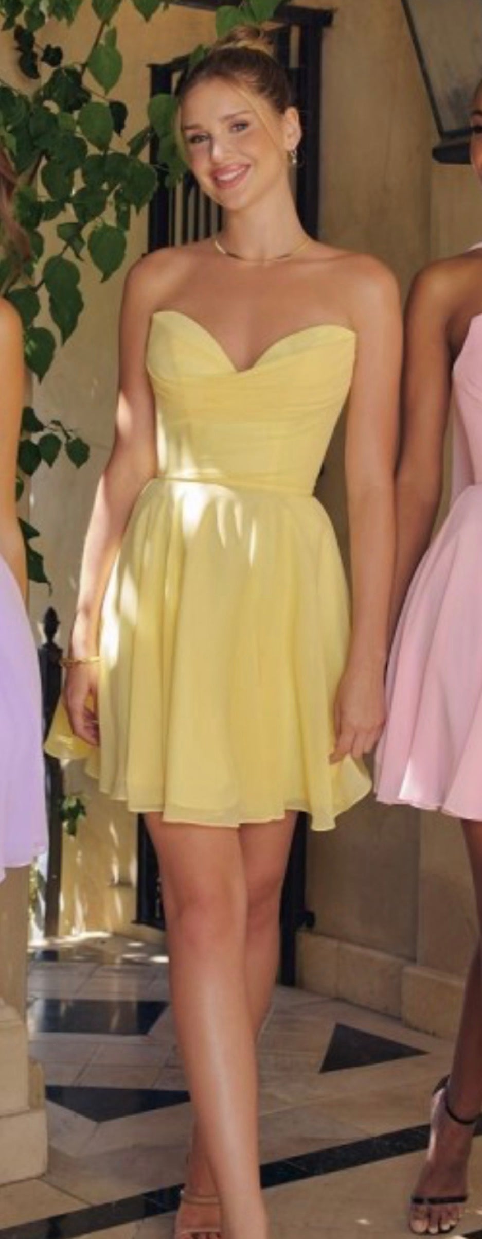 Strapless Yellow Mini Dress with Scarf
