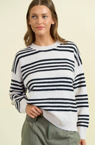 Varsity Stripe Black/Beige Crew Sweater-Market Grey Boutique