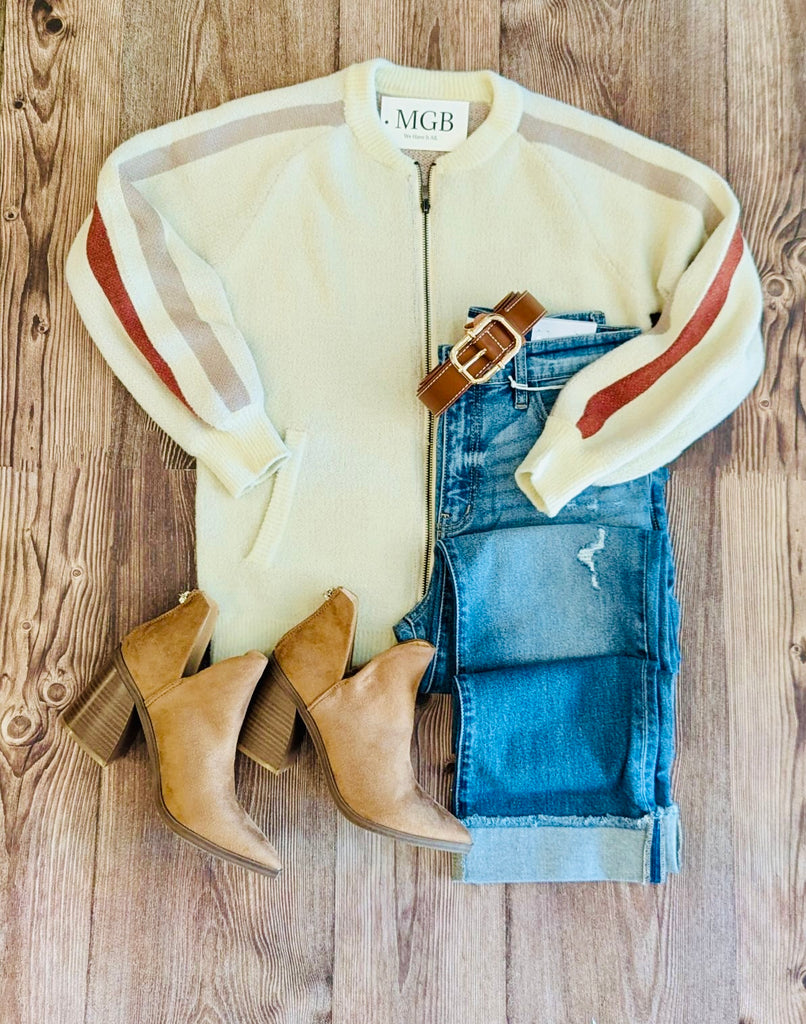 FALL STRIPES ZIP SWEATER