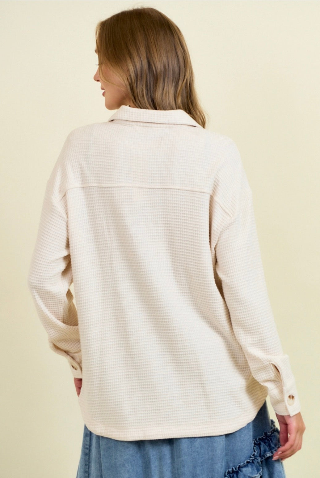 Waffle Front Patch Knit Shacket-Market Grey Boutique