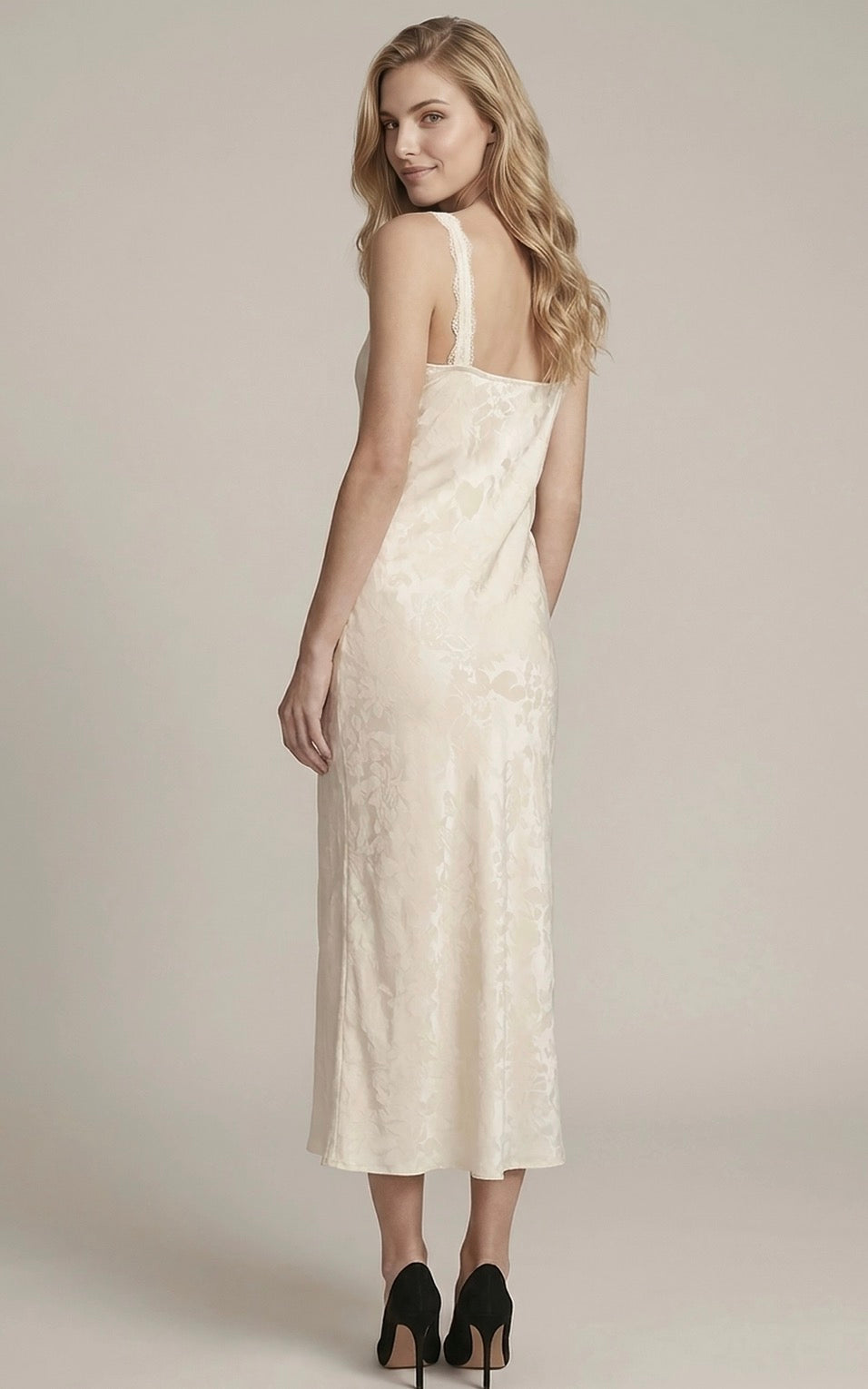 Ivory Jacquard Satin Slip Dress