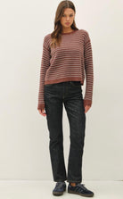Sepia Striped Waffle Sweater-Market Grey Boutique