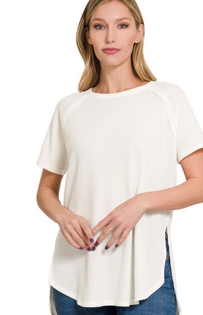 Ivory Exposed Seam Waffle Top